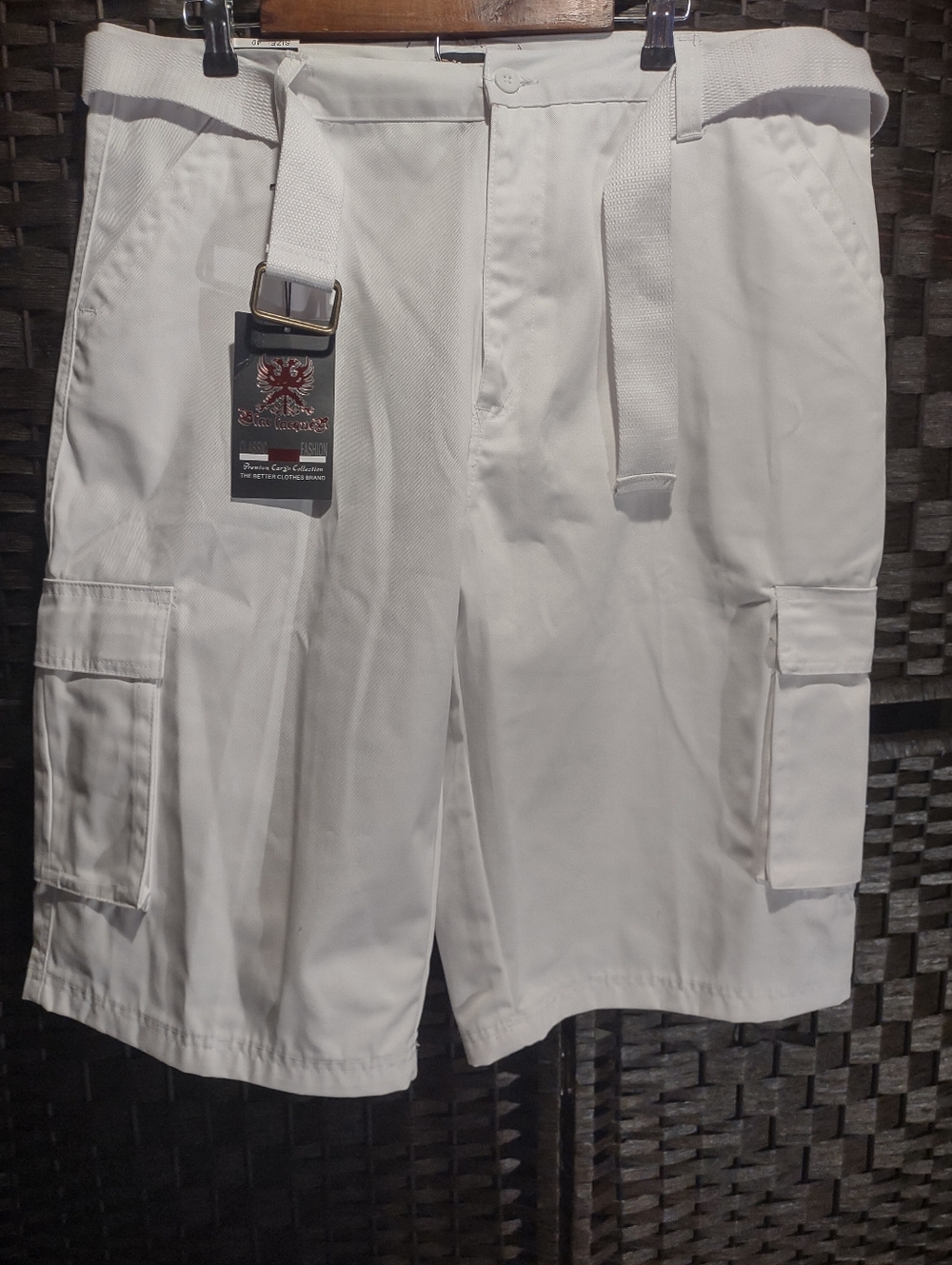 Blac Lacquer Cargo Shorts Mens 40 White Belted Flat Front Pockets Cotton Blend